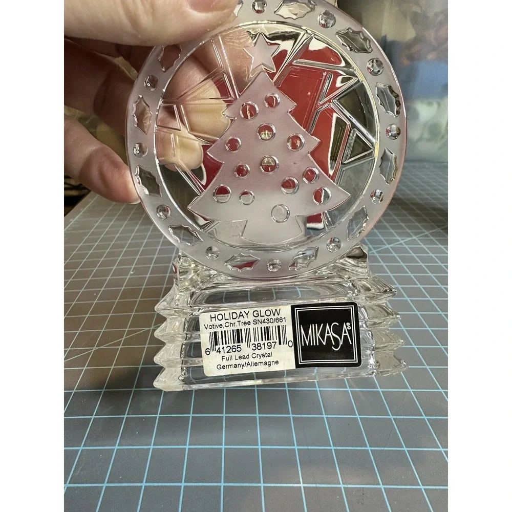 NIB Mikasa Lead Crystal Germany Holiday Glow Votive Holiday Candle Holder
